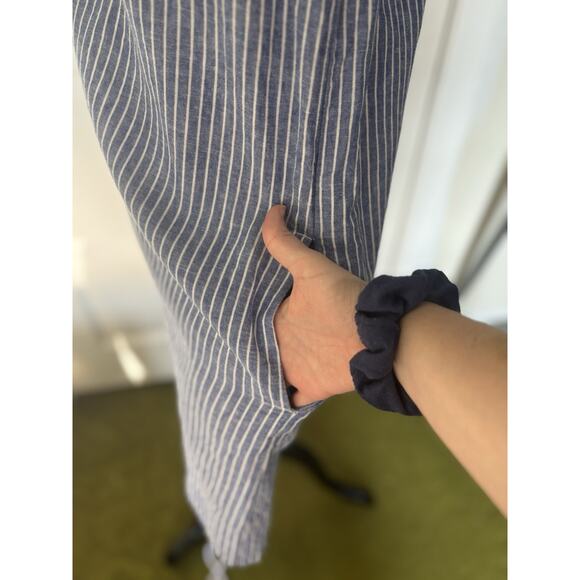 Aqua Linen Blend One Shoulder Striped Dress Size Small Ruffle Coastal Preppy - Picture 5 of 6